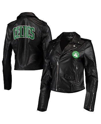 Женская черная куртка Boston Celtics Moto с молнией во всю длину The Wild Collective