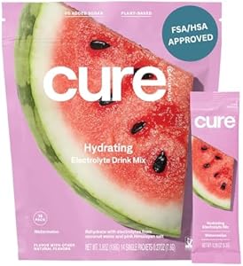 Cure Hydration | Plant-Based Electrolyte Drink Mix | No Added Sugar | Dehydration Relief Powder (Порошок) Made with Coconut Water | Non-GMO | Vegan | FSA & HSA | Pouch of 14 Packets (Пакеты ) - Berry Pomegranate Cure Hydration