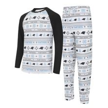 Men's Concepts Sport White/Black Carolina Panthers Tinsel Raglan Long Sleeve T-Shirt & Pants Sleep Set Unbranded