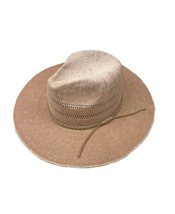 Women's Straw Panama Hat with  Suede Braided Trim Marcus Adler