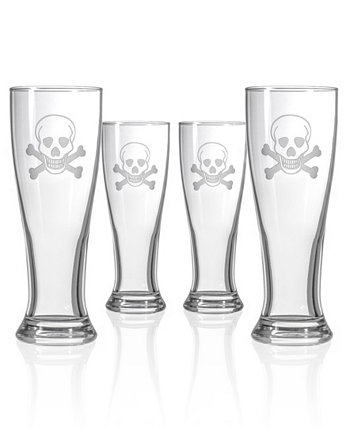 Пивной Pilsner 16 унций - набор из 4 стаканов Skull and Cross Bones Rolf Glass