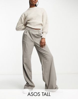Серые брюки с асимметричной талией ASOS DESIGN Tall Dad ASOS DESIGN