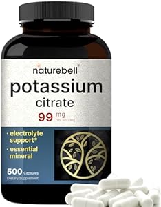 Potassium Citrate Supplement 99mg, 500 Capsules | Easily Absorbed Chelated Form – Essential Mineral Electrolyte Balance – Supports Muscle, Bone, & Heart Health – Non-GMO NatureBell