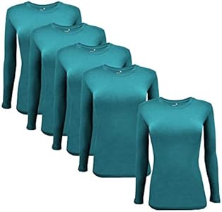 Женская Базовая Майка Natural Uniforms Under Scrub Tee Crew Neck Long Sleeve (5-Pack) Natural Uniforms