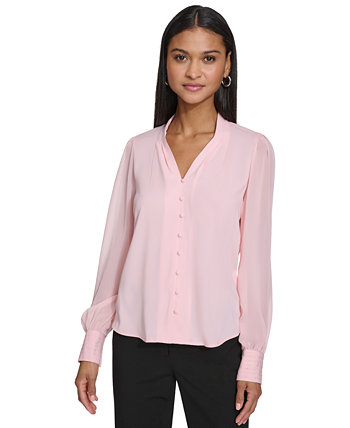Женская блузка с V-образным вырезом и плиссированными манжетами Calvin Klein
