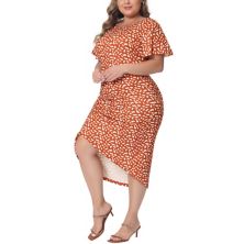 Plus Size Dress For Women Polka Dots Ruched Round Neck Short Sleeve Wedding Cocktail Bodycon Dress Agnes Orinda
