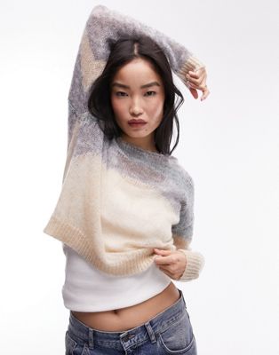 Разноцветный вязаный прозрачный свитер с абстрактными узорами Topshop TOPSHOP