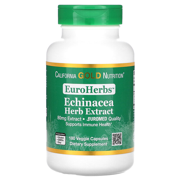 EuroHerbs, Экстракт травы эхинацеи, 80 мг, 180 растительных капсул California Gold Nutrition