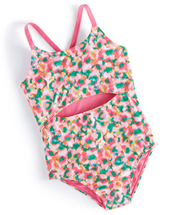 Цельный купальник с размытым цветочным принтом для больших девочек, созданный для Macy's ID Ideology