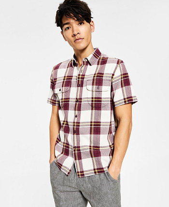 Мужская рубашка Russell в клетку с короткими рукавами и пуговицами, созданная для Macy's Sun + Stone