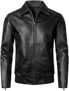 Мужская Кожаная куртка HOOD CREW Faux Leather Bomber Classic Style Motorcycle HOOD CREW