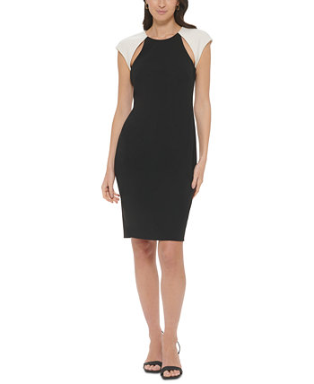 Женское платье-футляр с цветными блоками и вырезом Calvin Klein