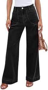 Cicy Bell Womens Wide Leg Pleated Jeans Boyfriend Baggy Stretchy High Waisted Trendy Denim Pants with Pockets Cicy Bell