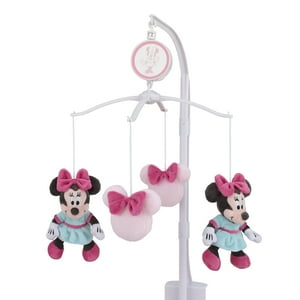 Disney Minnie Mouse Be Happy Pink and Aqua Musical Mobile, Infant Girl Nursery Disney