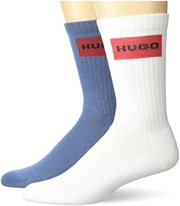 HUGO Men's Two Pack Red Logo Design Quarter Ribbed Socks Hugo