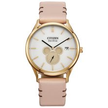 Disney 100th Anniversary Women's Eco-Drive Mickey Mouse Shadow Tan Leather Strap Watch by Citizen - BV1132-08W Citizen