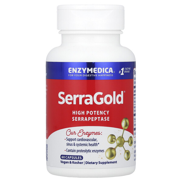 SerraGold, Высокоэффективная серрапептаза, 60 капсул Enzymedica