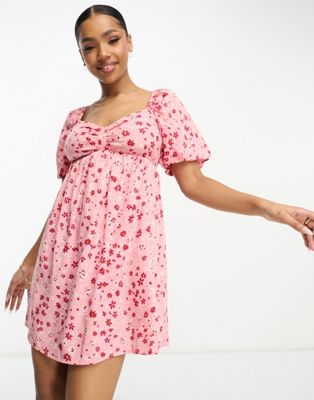 Розовое платье мини с пышными рукавами и цветочным принтом Wednesday's Girl Wednesday's Girl