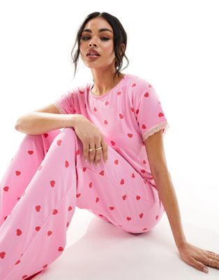 Супермягкая розовая пижамная футболка с принтом в форме сердца ASOS DESIGN mix & match ASOS DESIGN