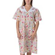 Women's Short Sleeve Woven Snap-front Closure Housecoat Duster Lounge Nightgown Robe Yafemarte