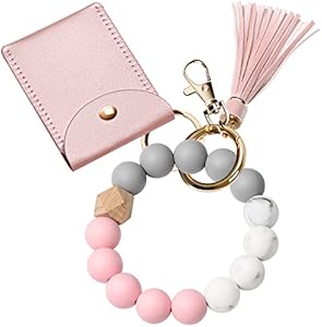 Брелок с карабином UpUDo Keychain Bracelet Wristlet, Силиконовый браслет с бусинами и кошельком для карт, Эластичный браслет для ключей для женщин UpUDo