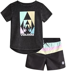 Volcom Boys' Rash Guard Set - 2 Piece Short Sleeve T-Shirt and Board Shorts for Infant Toddler and Little Boys (Sizes: 2T-7) Volcom