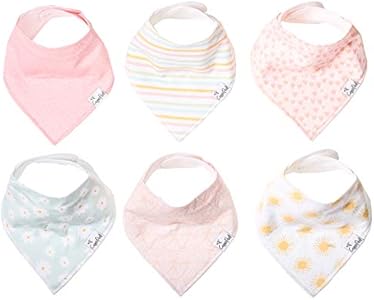 Copper Pearl Baby Bandana Bibs - 6 Pack Soft Cotton Baby Bibs for Drooling and Teething, Absorbent Drool Bibs for Baby Girl, Adjustable to Fit Newborns to Toddlers, Tons of Styles (Sunny Set) COPPER PEARL