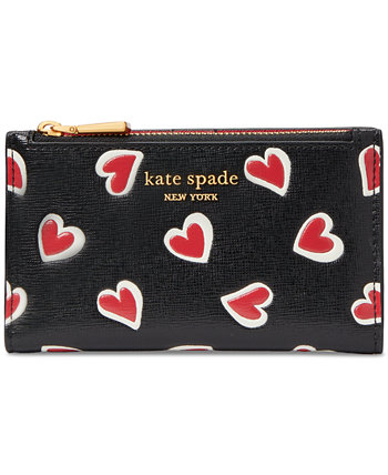 Тонкий двойной кошелек из сафьяновой кожи Morgan Stencil Hearts с принтом Kate Spade New York