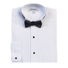 Gioberti Kids Wing Tip Collar White Tuxedo Dress Shirt With Bow Tie And Metal Studs Gioberti