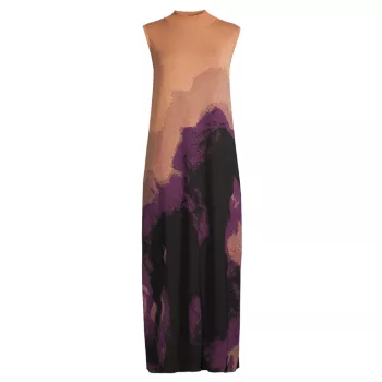 Sleeveless Knit Landscape Midi-Dress Misook