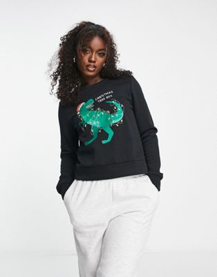 Черный рождественский свитер с изображением динозавра Only ONLY