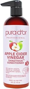 PURA D'OR 16 Oz Apple Cider Vinegar Thin2Thick Conditioner - Biotin, Keratin, Caffeine, Castor Oil & Key Active Ingredients for All Hair Types, Men & Women Pura D'Or