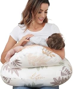 Nursing Pillow for Breastfeeding, Breastfeeding Essentials for Newborn, More Support for Mom and Baby, with Adjustable Waist Strap and Removable Cotton Cover (Big Leaves) Lurui