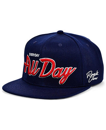 Men's Navy and Red All Day Everyday Script Snapback Hat Rings & Crwns