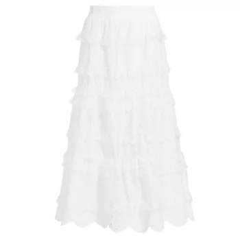 Многоярусная хлопковая юбка-миди с люверсами Charm Line & Dot
