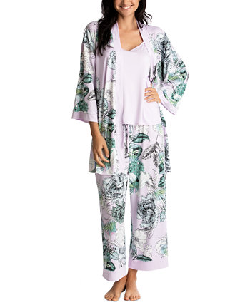Women's Printed Robe, Cami & Cropped Pants Pajama Set Linea Donatella