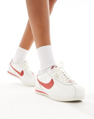  Женские кожаные кроссовки Nike Cortez в белом и красном цвете Nike