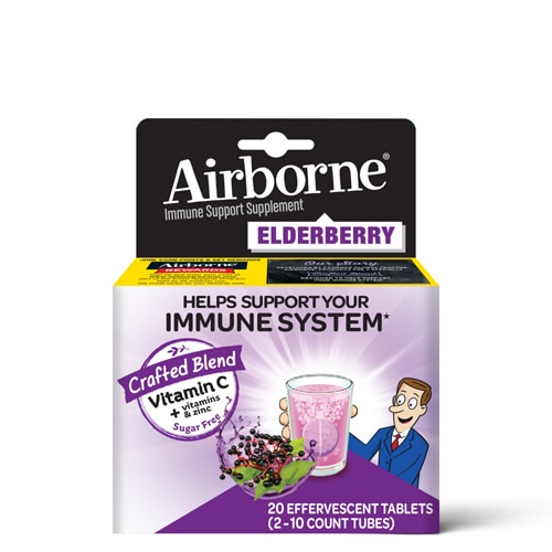 Шипучие таблетки Бузина, витамины С и Е, цинк, иммунная поддержка, 20 таблеток AirBorne