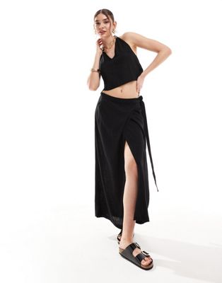 JJXX linen mix wrap maxi skirt in black - part of a set  JJXX