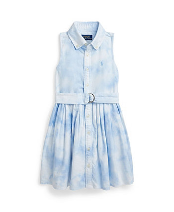 Хлопковое платье-рубашка с поясом и принтом тай-дай для малышей и маленьких девочек Polo Ralph Lauren
