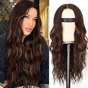 AISI HAIR Auburn Wigs for Women, Long Wavy Lace Hairline Wig, Middle Part Synthetic Heat Resistant Wig for Daily Party AISI HAIR