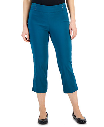 Women's Pull On Slim-Fit Rivet Detail Cropped Pants, Created for Macy's J&M Collection