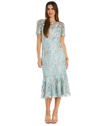 Женское платье с воланами чайной длины с вышивкой R & M Richards