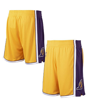 Мужские золотые шорты Los Angeles Lakers 2009-10 из твердой древесины, оригинальные аутентичные шорты Mitchell & Ness
