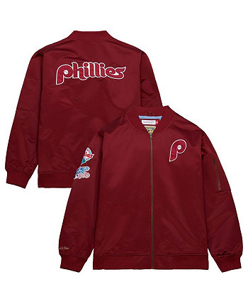 Men's Burgundy Philadelphia Phillies Vintage Logo Satin Full-Zip Bomber Jacket Mitchell & Ness