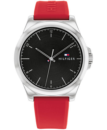 Мужские кварцевые красные силиконовые часы 42 мм Tommy Hilfiger
