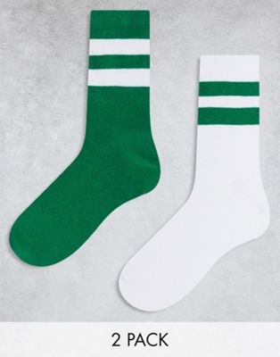 Комплект из двух зеленых спортивных носков с яркими полосками ASOS DESIGN ASOS DESIGN