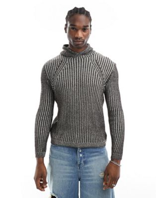 Коричневый вязаный свитер в рубчик унисекс с капюшоном Reclaimed Vintage Reclaimed Vintage