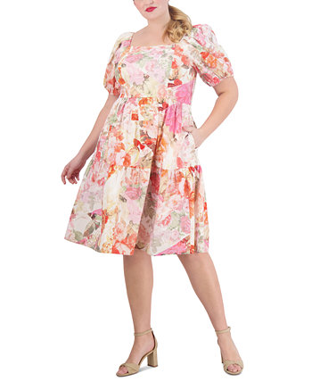 Платье миди с пышными рукавами и цветочным принтом больших размеров Vince Camuto