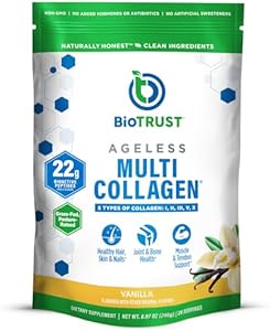 BioTrust Ageless Multi Collagen Peptides Powder – 5 Types (I, II, III, V, X) – Chocolate Collagen Powder for Women & Men – Hydrolyzed Protein – Grass Fed Beef, Fish, Chicken, Eggshell Membrane BioTRUST